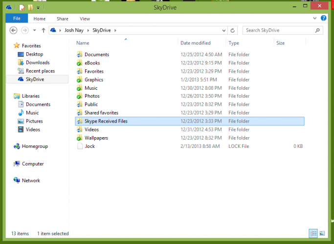 SkyDrive with Skype, SkyDrive root directory, Skydrive Sync