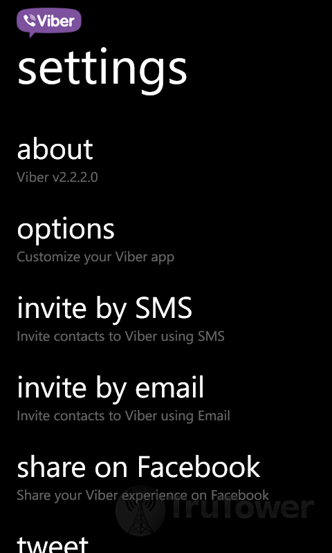 Viber screenshot, WP8 settings, VoIP app