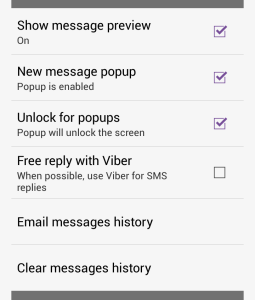 Viber for Android, Android settings, Viber app conversations