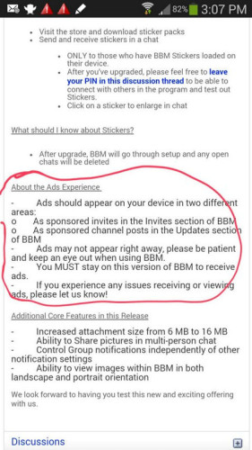 BBM, BlackBerry Messenger, Ads in BBM