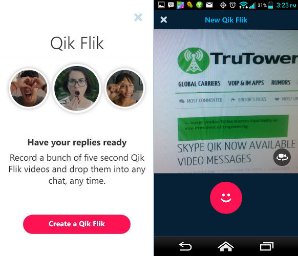 Skype Qik for Windows Phone, Qik Flik Android, Video messaging