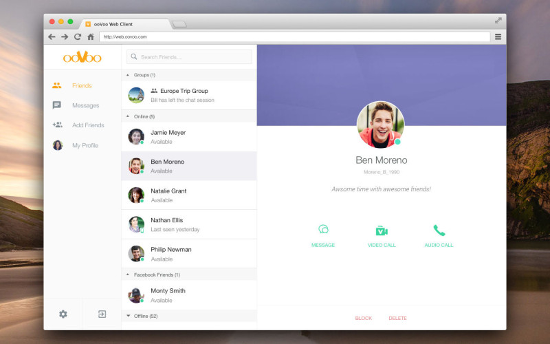ooVoo for web, web-based applications, VoIP and instant messaging